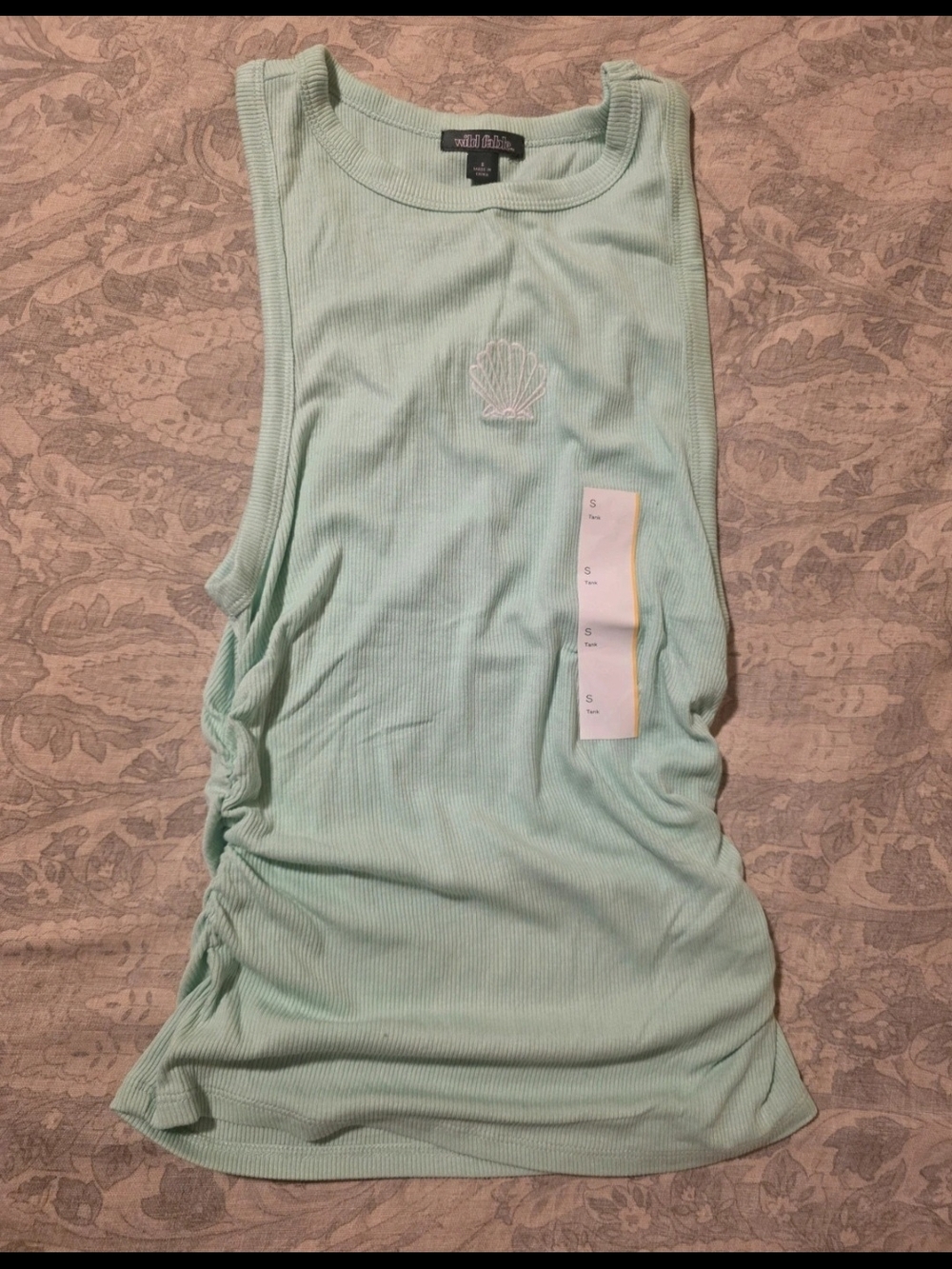 wild fable Mint Green Ribbed Shell-Embroidered Tank